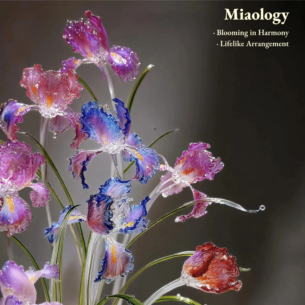 Radiant Liuli Iris Arrangement – Handcrafted Crystal Glass Iris Sculpture
