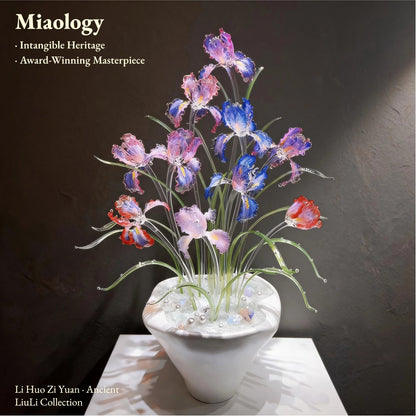 Radiant Liuli Iris Arrangement – Handcrafted Crystal Glass Iris Sculpture
