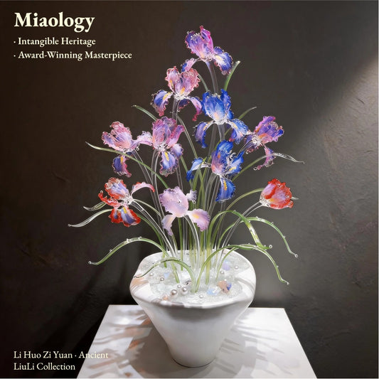 Radiant Liuli Iris Arrangement – Handcrafted Crystal Glass Iris Sculpture