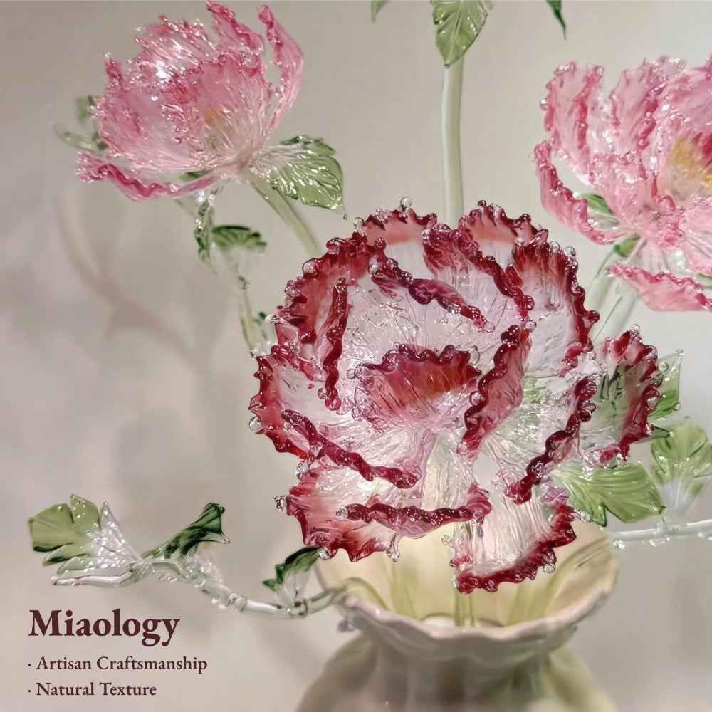 Handcrafted Luxury Peony Sculpture in Porcelain Vase