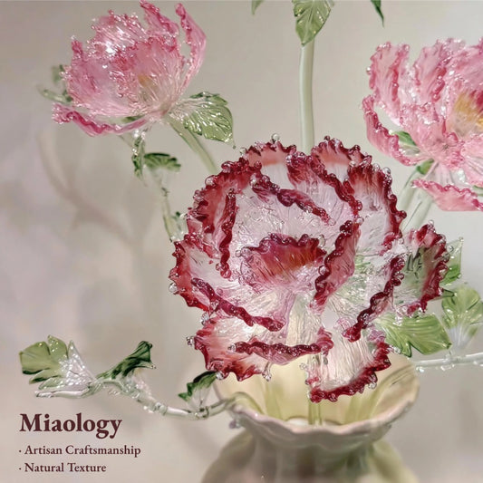 Handcrafted Luxury Peony Sculpture in Porcelain Vase