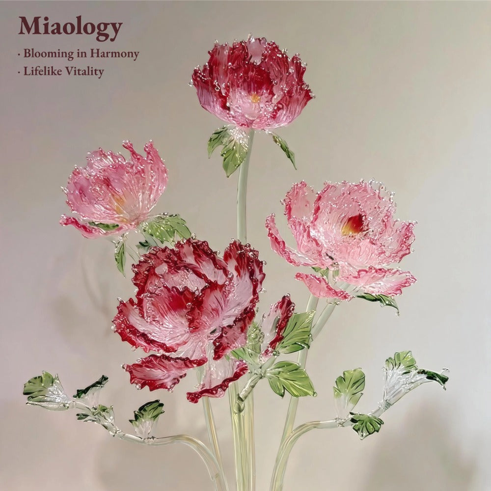 Handcrafted Luxury Peony Sculpture in Porcelain Vase