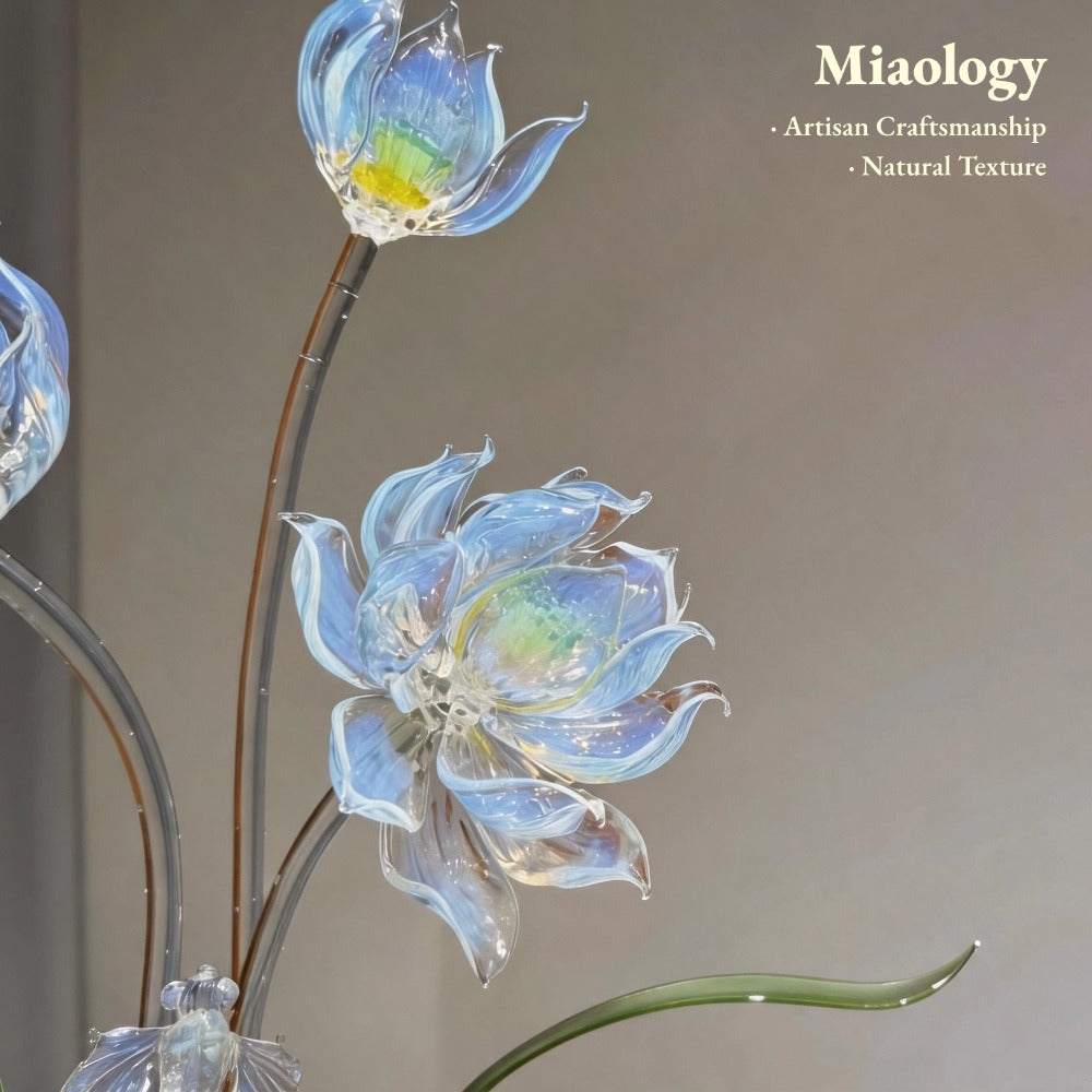 Handcrafted Blue Crystal Lotus Arrangement with Modern Ceramic Vase