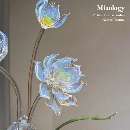 Handcrafted Blue Crystal Lotus Arrangement with Modern Ceramic Vase