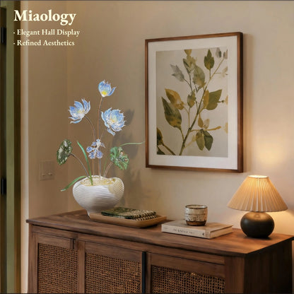 Handcrafted Blue Crystal Lotus Arrangement with Modern Ceramic Vase
