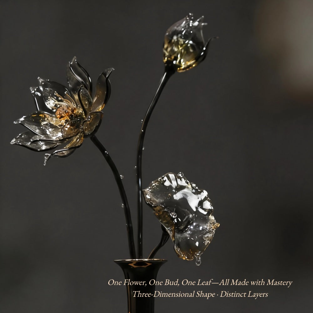 Decorative luxury glass flower sculpture on a dark background
