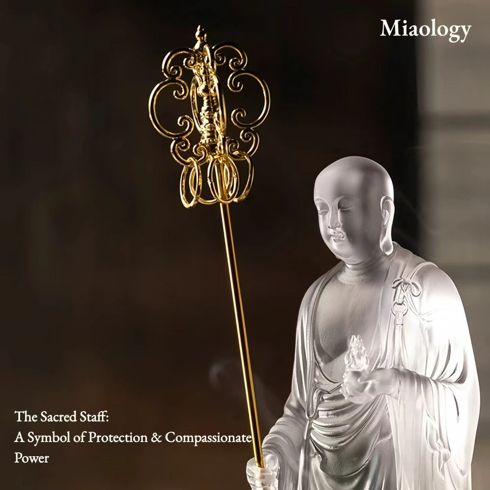 Handcrafted Liuli Ksitigarbha Sculpture with Bronze Base – Lost-Wax Glass Art, Spiritual-Inspired Collectible Décor