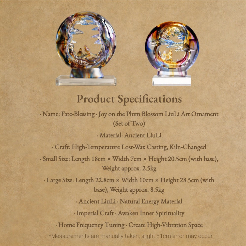 Handcrafted Lost-Wax Liuli “Joy on the Plum Blossom” Sculpture – Circular Crystal Glass Art Ornament with Magpie Pair