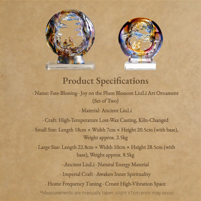 Handcrafted Lost-Wax Liuli “Joy on the Plum Blossom” Sculpture – Circular Crystal Glass Art Ornament with Magpie Pair