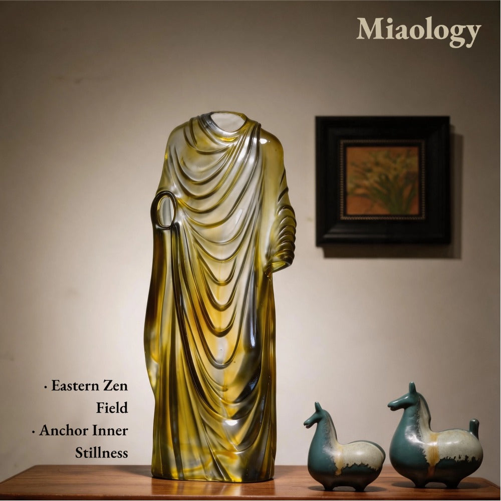 Handcrafted Lost-Wax Liuli Monk Robe Sculpture – Formless Emptiness Crystal Glass Art Ornament