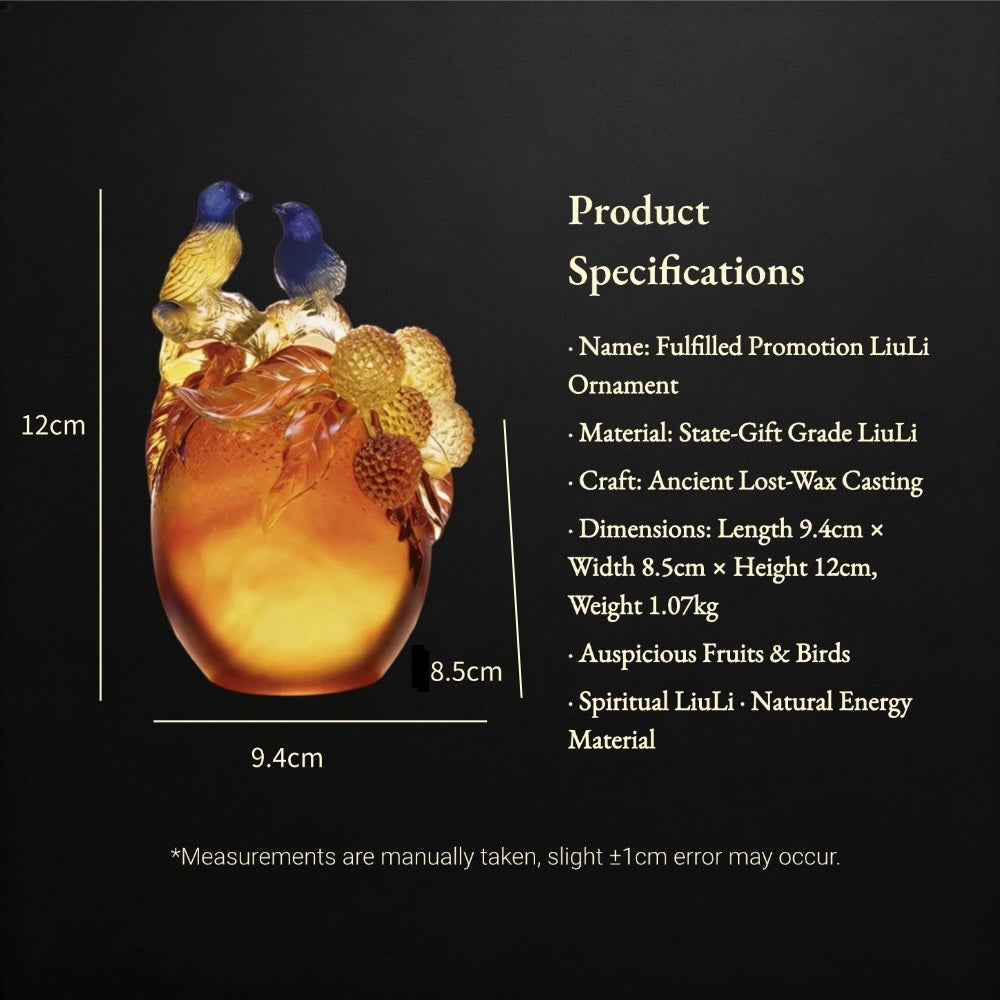 Golden Harvest Blessings | Handcrafted Liuli Persimmon & Songbird Sculpture