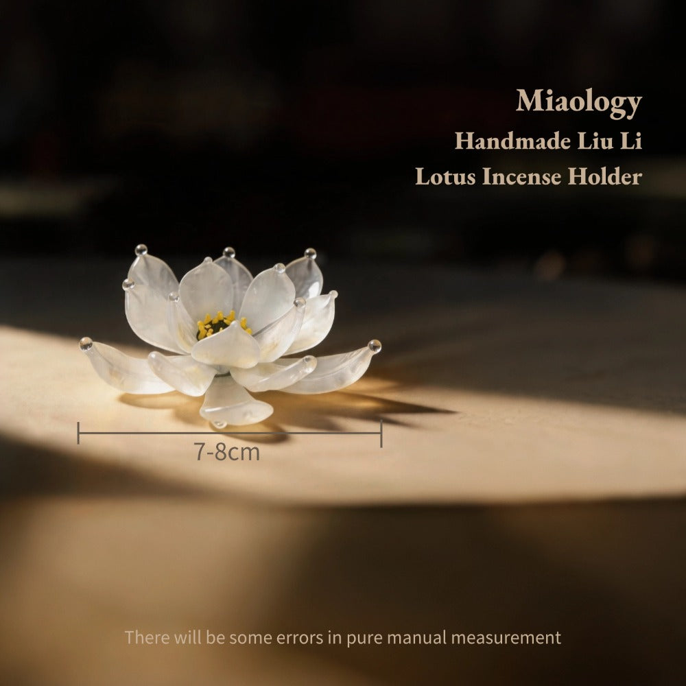 Handmade Lotus Incense Holder by Miaology on a dark background
