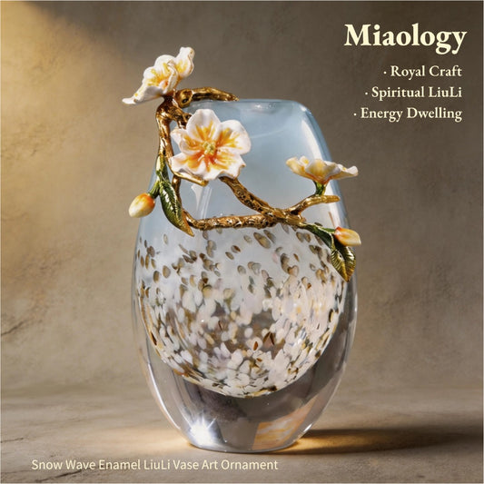 Handcrafted Snow Wave Enamel Liuli Vase – Artistic Crystal Glass Floral Sculpture, Elegant Luxury Home Décor