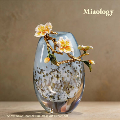 Handcrafted Snow Wave Enamel Liuli Vase – Artistic Crystal Glass Floral Sculpture, Elegant Luxury Home Décor
