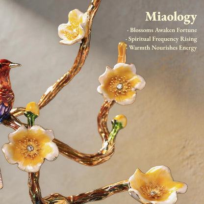 Handcrafted Double-Layer Liuli Vase Set with Enamel Plum Blossom & Hummingbird – Artistic Crystal Glass Sculptural Décor