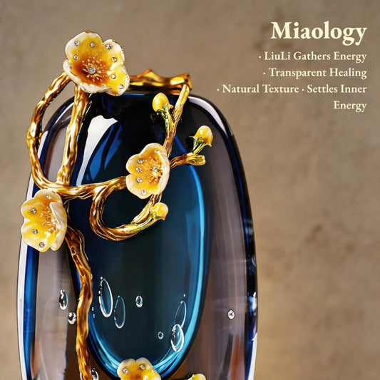 Handcrafted Double-Layer Liuli Vase Set with Enamel Plum Blossom & Hummingbird – Artistic Crystal Glass Sculptural Décor