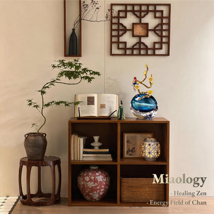 Handcrafted Double-Layer Liuli Vase Set with Enamel Plum Blossom & Hummingbird – Artistic Crystal Glass Sculptural Décor