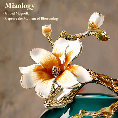 Handcrafted Liuli Vase Set with Enamel Pear Blossoms – Double-Layer Crystal Glass Sculptural Décor (Tall & Round Pair)