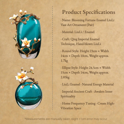 Handcrafted Liuli Vase Set with Enamel Pear Blossoms – Double-Layer Crystal Glass Sculptural Décor (Tall & Round Pair)